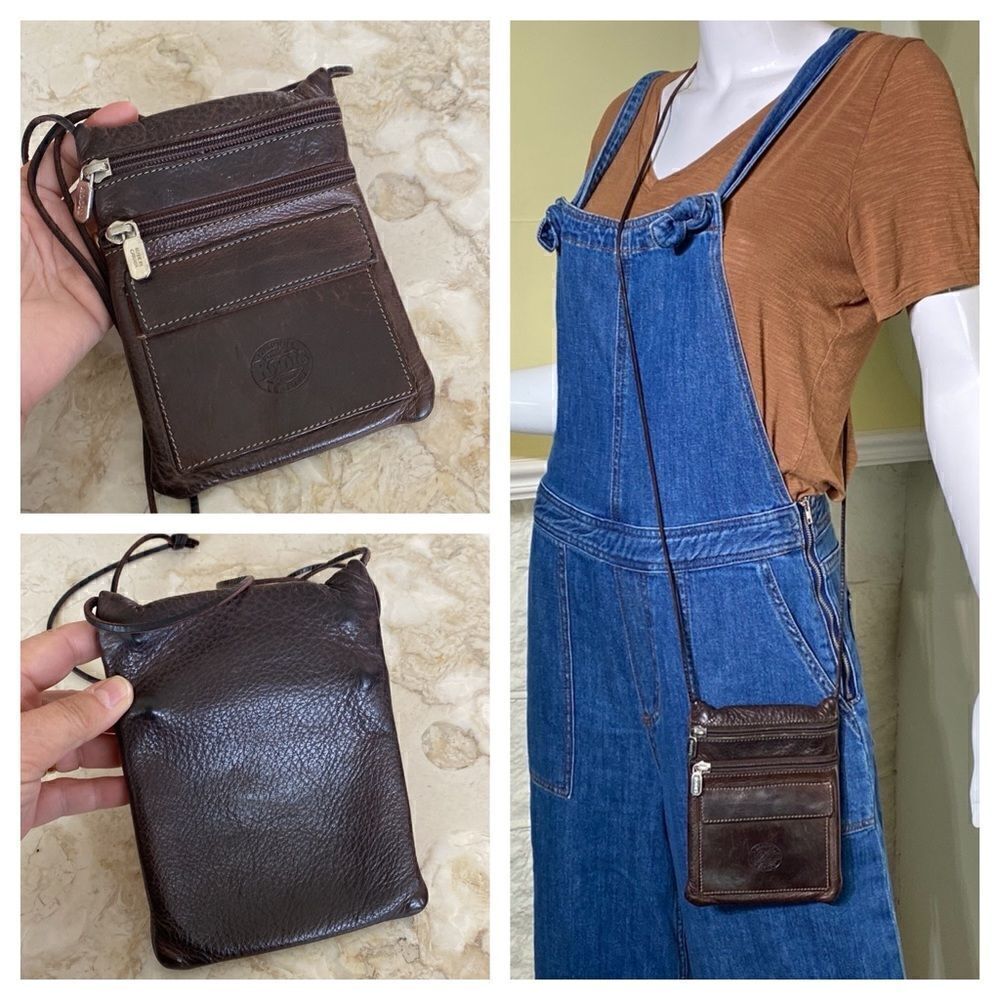 Roots Leather Crossbody Hanging Pouch Mini Bag Passport Holder Vintage